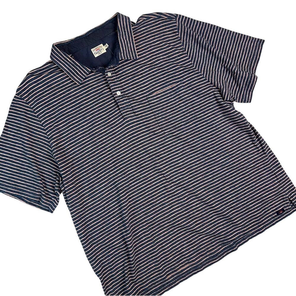 Faherty Men's XXL Sunwashed Blue / Peach Striped Polo Shirt - Short Sleeves